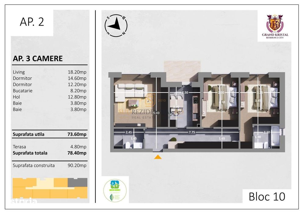 Apartament decomandat 3 camere, 2 bai,incalzire in pardoseala, Berceni