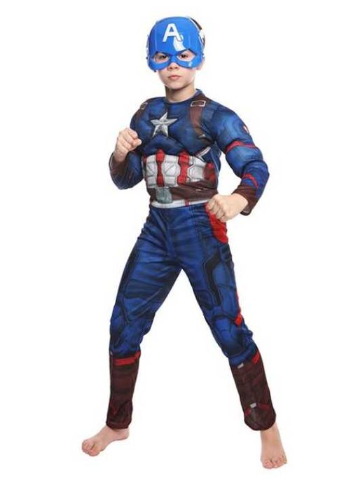 Детски костюм на Капитан Америка с мускули и Щит на Капитан Америка
