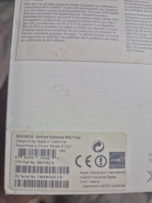 Wireless WI-FI router Apple AirPort Extreme A1521