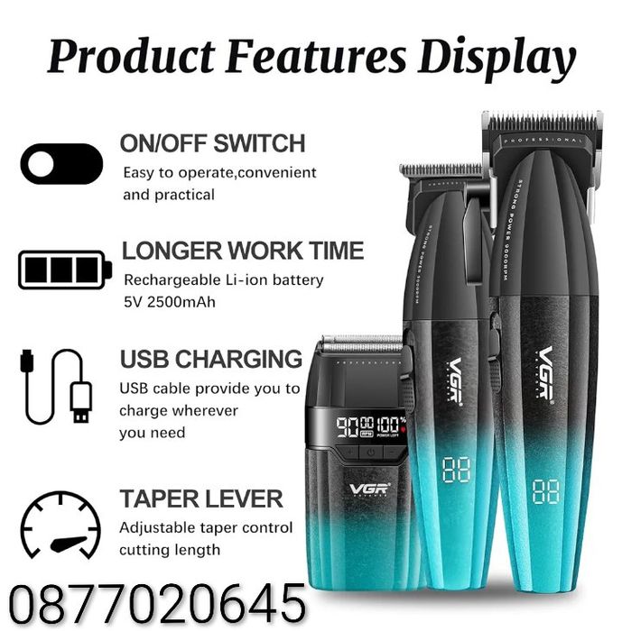 VGR 640 S3 3-в-1 машинка за подстригване за мъже професионален комплет