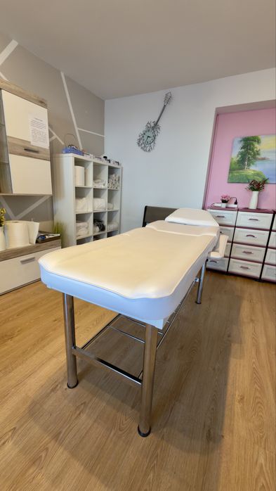 Masă de masaj profesională – piele ecologică albă