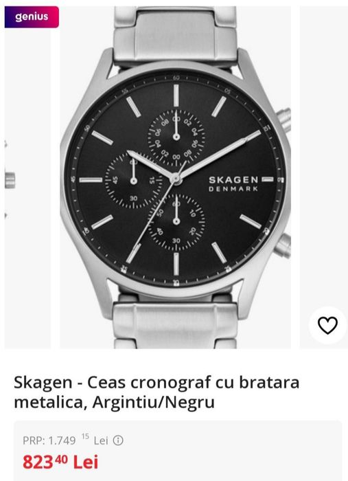 Ceas bărbătesc Skagen Cronograph nou nepurtat brățară metalica / piele