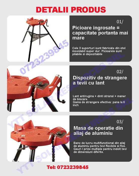 Suport / capra / trepied cu menghina / lant pt filetat tevi 1/8"-6"