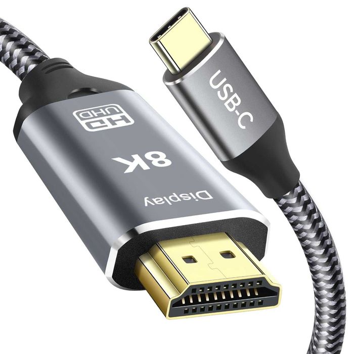 USB C към HDMI 2.1 кабел, 1,8 м, 8K/60Hz, Thunderbolt 3/4/5 към HDMI