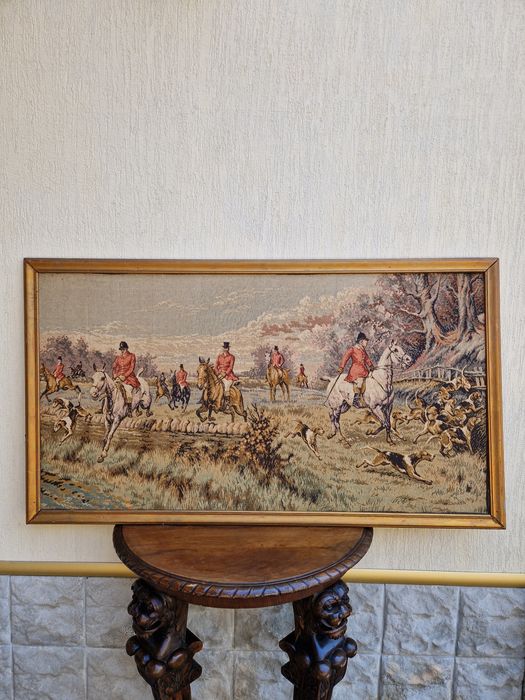 Прекрасен голям антикварен белгийски гоблен