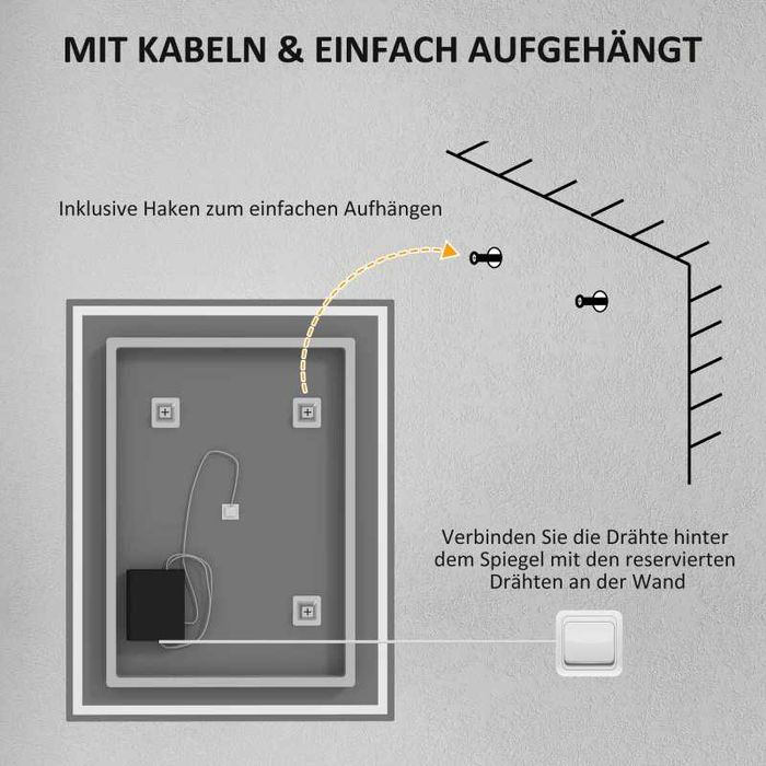HOMCOM Огледало за баня с осветление 90x70 см LED