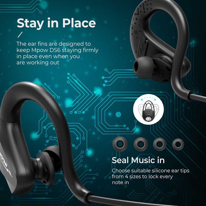 Căști wireless sport Mpow DS6,  cu timp de redare de 9 ore