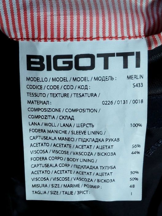 Costum Bigotti, Merlin, Marime 48, Talie I, negru, 100% lana