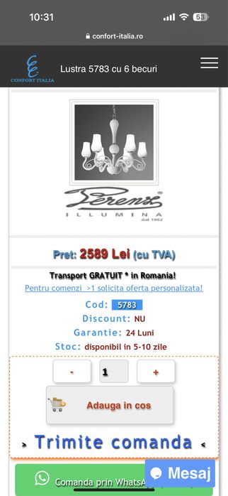 Vand lustra in stare foarte buna