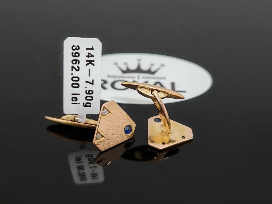 Bijuteria Royal CB : Butoni cămașă cu diamante si safir aur 14K 7,90 g 585