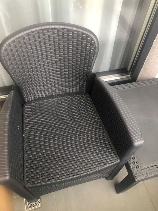 Set mobilier balcon/terasă (2 fotolii + măsuță), aspect ratan, antracit