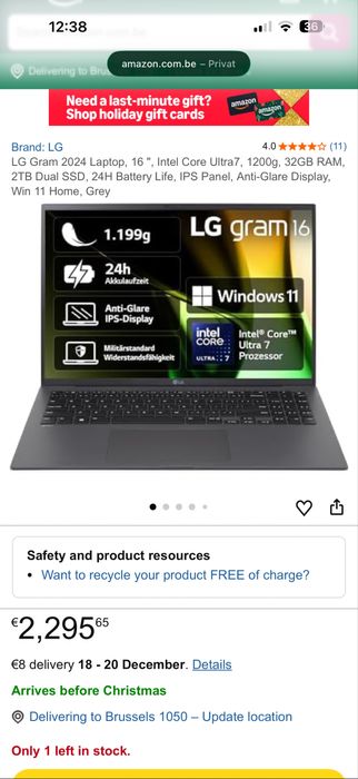 LG Notebook Gram Pro 16 inch - Ultra 7 - 32GB Ram - 2TB - Sigilat
