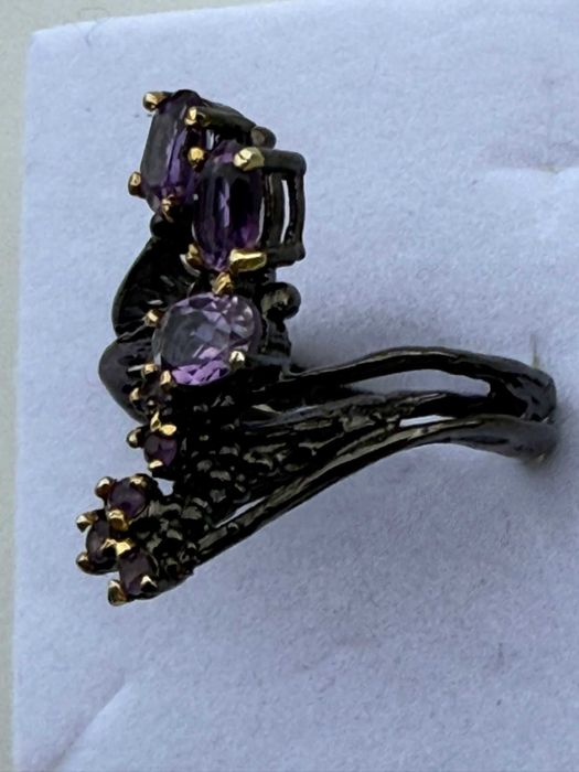 Inel Luxury- Ametist natural si argint 925- Rhodium negru