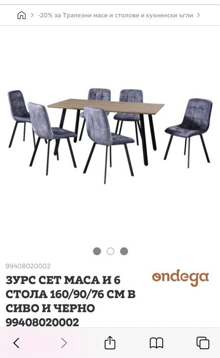 Трапезна маса с размери 160/90/76