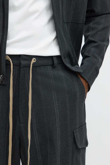 Стилни мъжки широки панталони с райе – Baggy Suiting – Нови