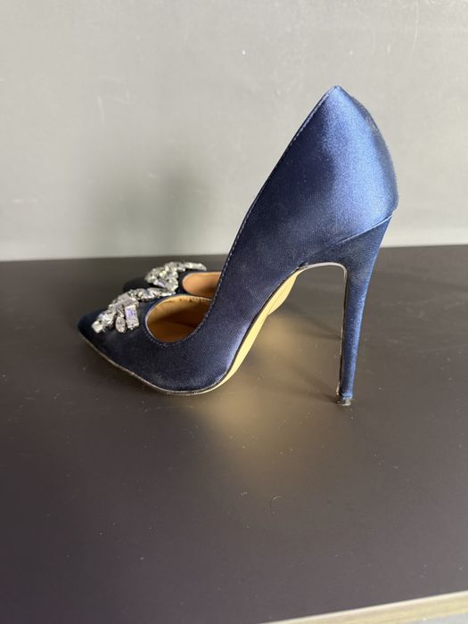 Сини високи обувки с камъни