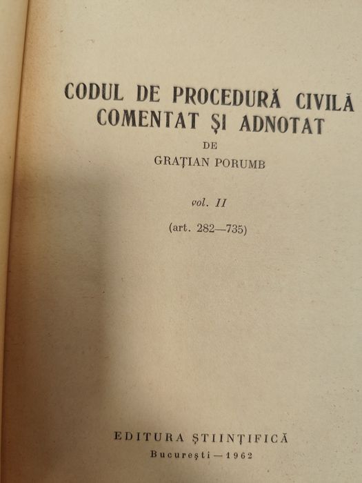 Gratian Porumb - Codul de procedura civila comentat si adnotat, 2 volume, Editura Stiintifica
