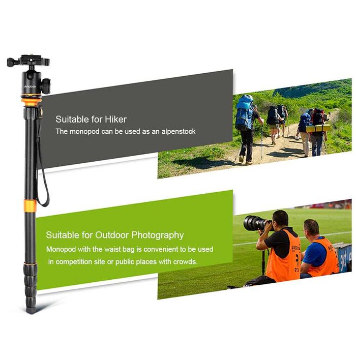 Висококачествен компактен алуминиев статив / трипод / монопод Andoer