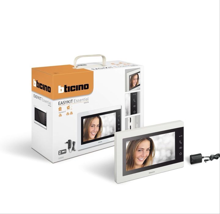 Interfon video pentru ușă Bticino 333253, 7 inch, cu 2 fire, 317913, cu priză de alimentare