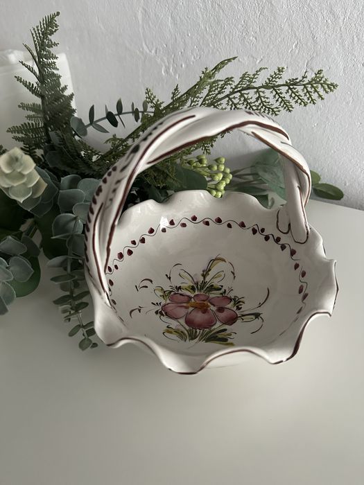 Coș ceramic pictat manual cu mâner