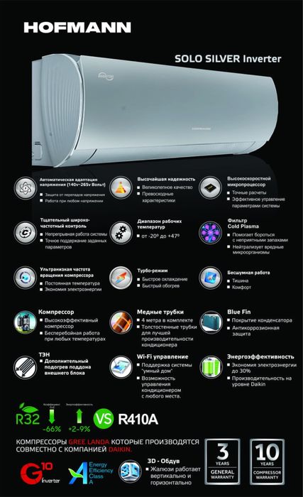 Кондиционер Hofmann Solo Gold Silver Inverter New model 2025!