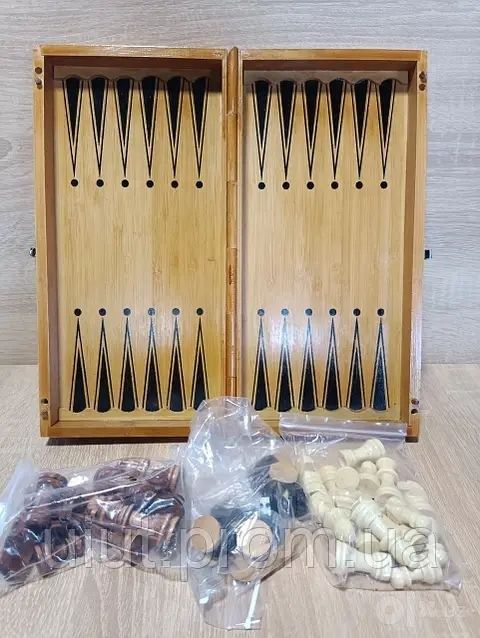 Шахматы + шашки + нарды (3 в 1)  деревянная 47x48 см