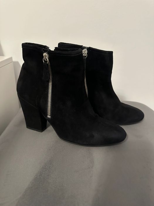 Botine Mango, negre, cu toc, piele intoarsa, 38