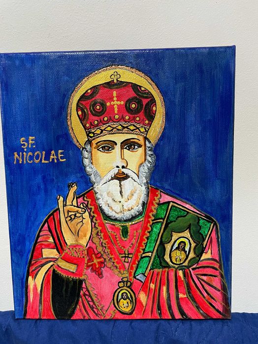 icoana pictata pe panza sf nicolae dim lat 25 cm inalt 30 cm icoana
