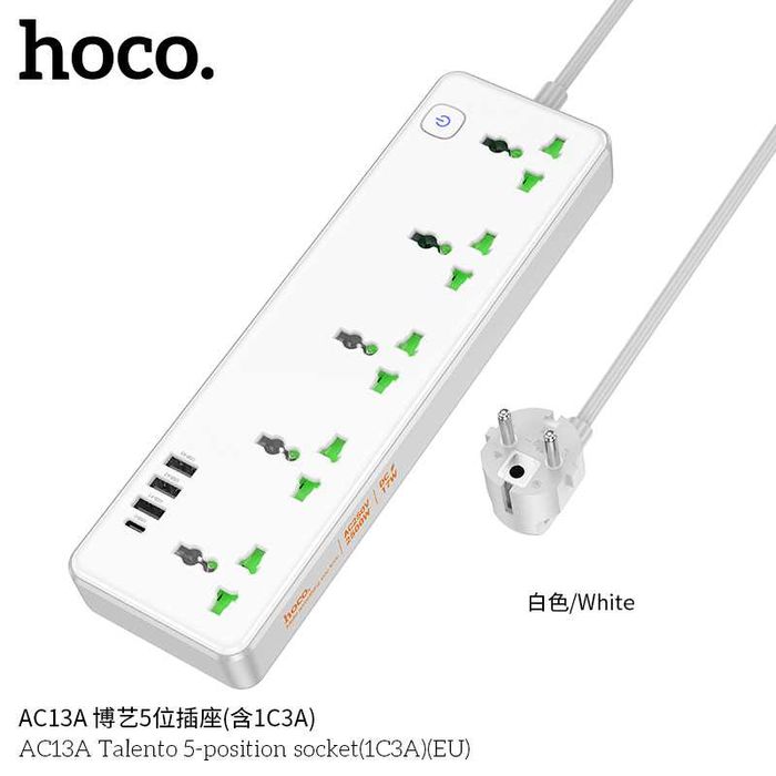 Hoco AC13A Talento Сетевой фильтр 5 розетками и USB-портами PD17W (EU)