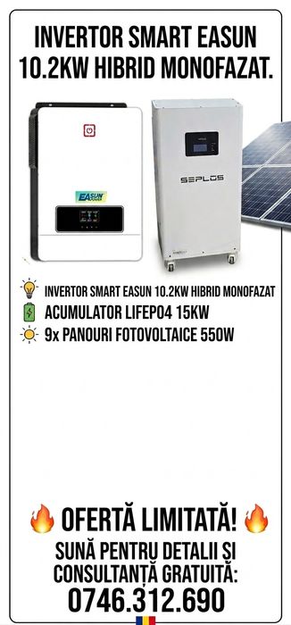 Kit fotovoltaic 15kw /10kw / 5kw Acumulator Lifepo4 Solar / Invertor Hibrid 48v /