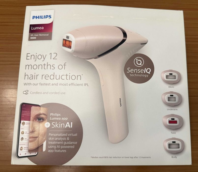 Epilator IPL Philips Lumea 9900 BRI976/00 IPL – nefolosit, set complet, 4 accesorii