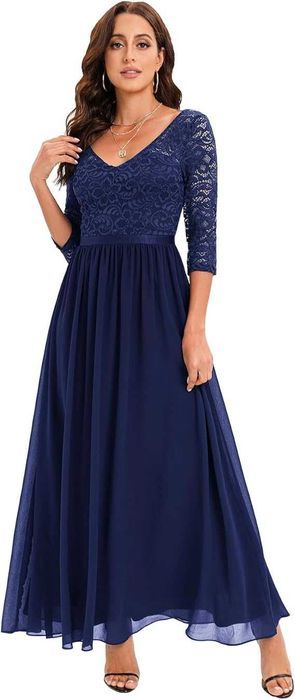 Rochie lunga DRESSTELLS, marimea 3XL, dantela si sifon, bleumarin