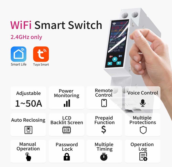 Contor Wifi inteligent, 1P+N AC90-240V 1-50A