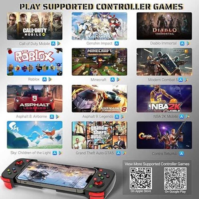 Controller de Gaming Jocuri pentru Telefoane VASTiKO - Compatibil Android iOS, Windows, Bluetooth 5.0, Design Ergonomic, Suport Retractabil