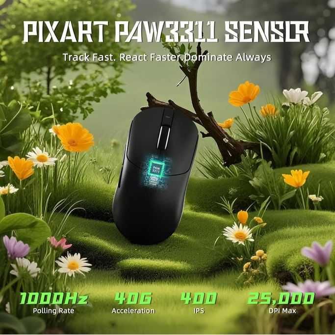 Безжична лека геймърска мишка ATTACK SHARK X8 SE | програмируема USB/BT/2.4GHz | 1k pooling rate | PixArt PAW3311 | 25000 DPI