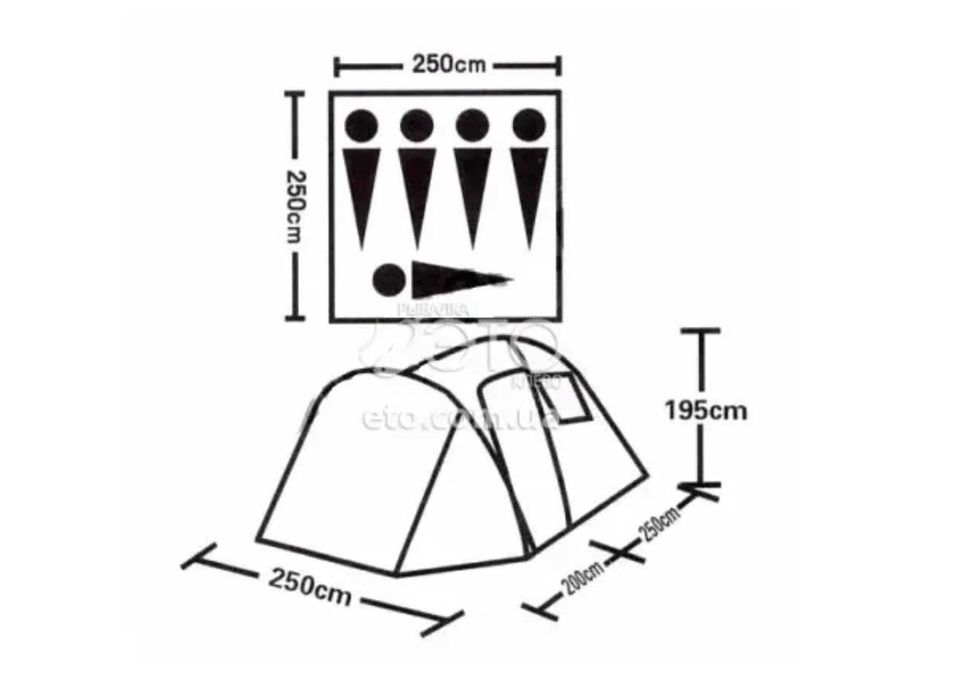 Палатка-450х250х190 см. 6-9 местный Доставка бесплатно