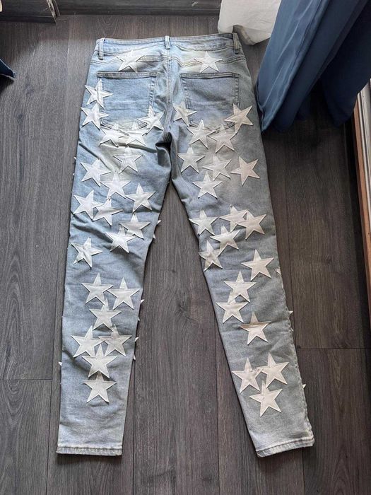 Blugi denim amiri style cu aplicații stele albe