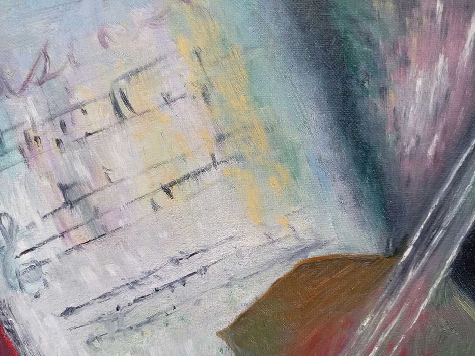 Tablou vechi - natura statica cu vioara - semnat si datat