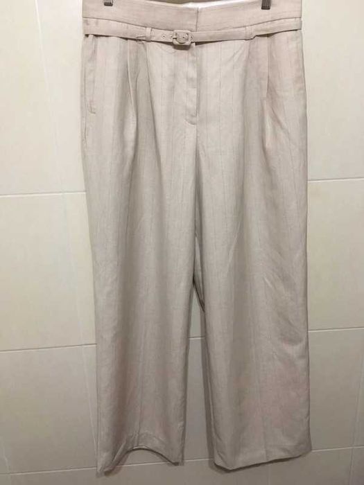 Mango - Pantaloni din amestec de in cu pense