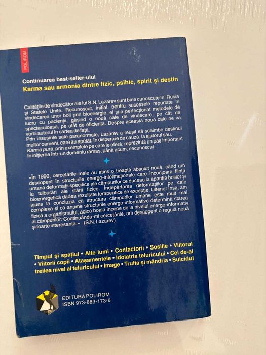S N Lazarev carte, volum rar  Karma pură Polirom Hexagon 1998  filozofie
