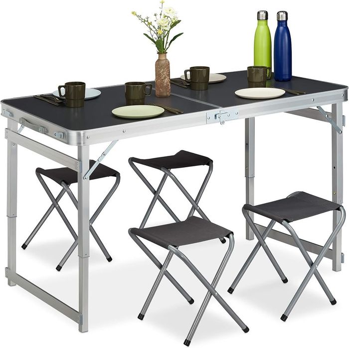 Set masa de camping pliabila 120x60 cm cu 4 scaune Relaxdays