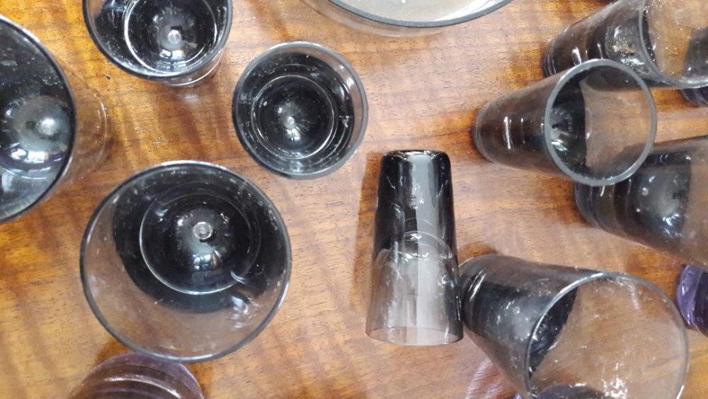 Set de pahare din sticla fumurie+boluri- Cehia-NOU