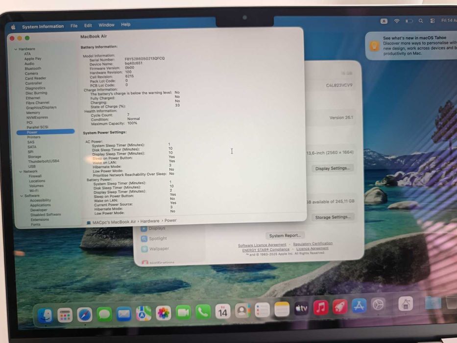 Лаптоп Apple MacBook Air 13 2022 M2 (7 зареждания,16GB,гаранция технополис)