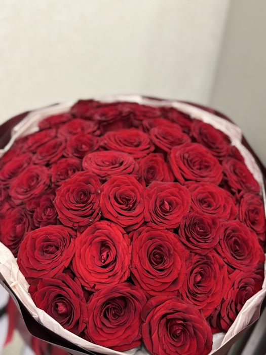 Цветы красные розы 51 шт