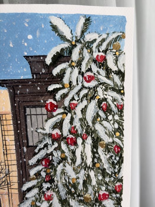 “Sub luminile iernii” tablou in gouache 15x20