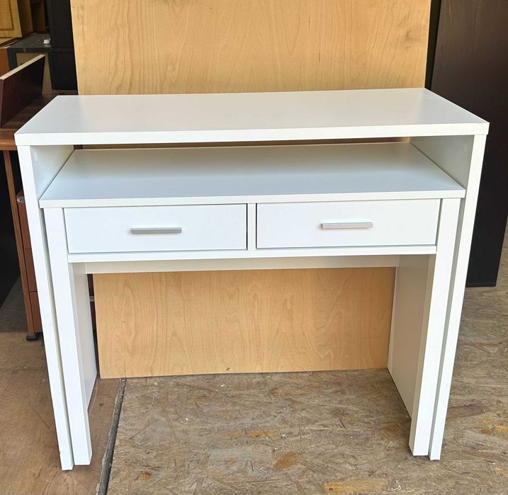 Consola Birou Extensibil cu 2 sertare; Birou MDF alb; Masa de machiaj