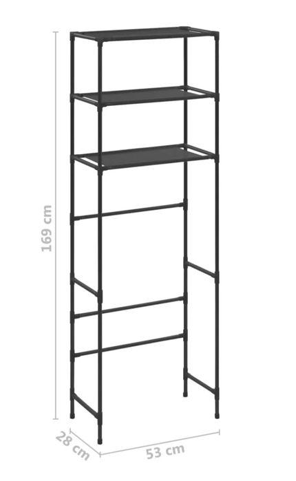 Стелаж за съхранение над тоалетна 3 рафта черен 53x28x169 см