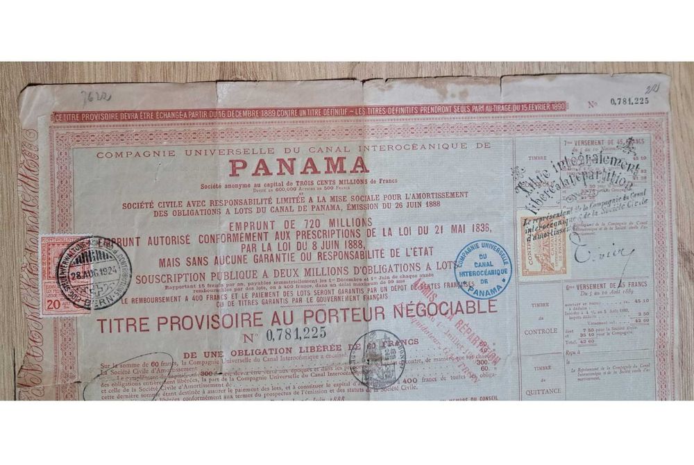 Obligațiune Istorică Canalul Panama (Anul 1888) – Piesă de Colecție / Scripofilie