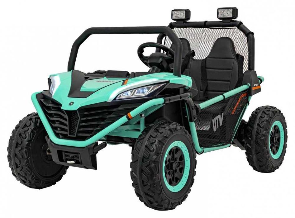 UTV electric pentru 2 copii Faster,  motoare 2x150W, baterie 24V 9Ah, telecomanda 2.4 GHz, roti din spuma EVA si Scaun Piele