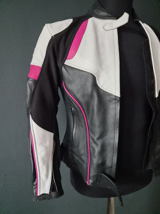 Geacă moto damă RST S-1 din piele, mărimea 42/L, negru-alb-roz